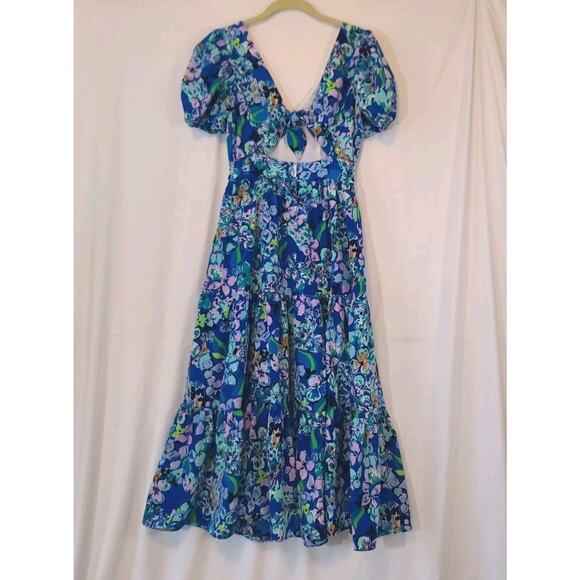 New Lilly Pulitzer Spring Multicolor Floral Grace Tiered Midi Dress US 00 - Picture 6 of 7